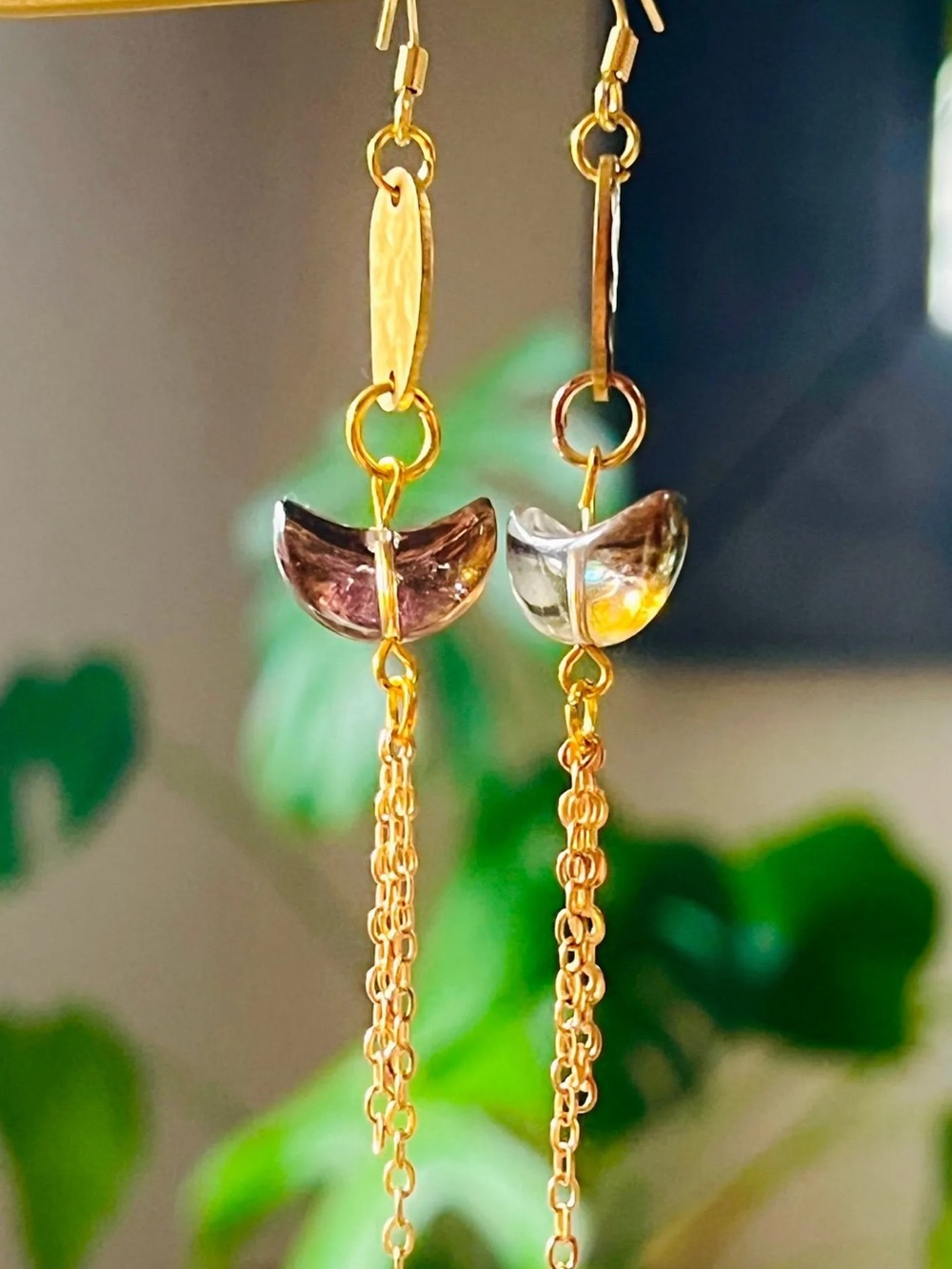 Purple Rain Crescent Moon Iridescent Glass Earrings